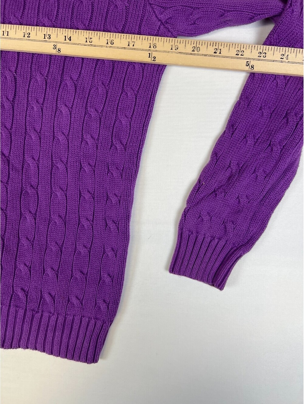 Ralph Lauren Sport Women's L Purple Cable Knit Cotton Crewneck Pullover Sweater - Picture 9 of 10